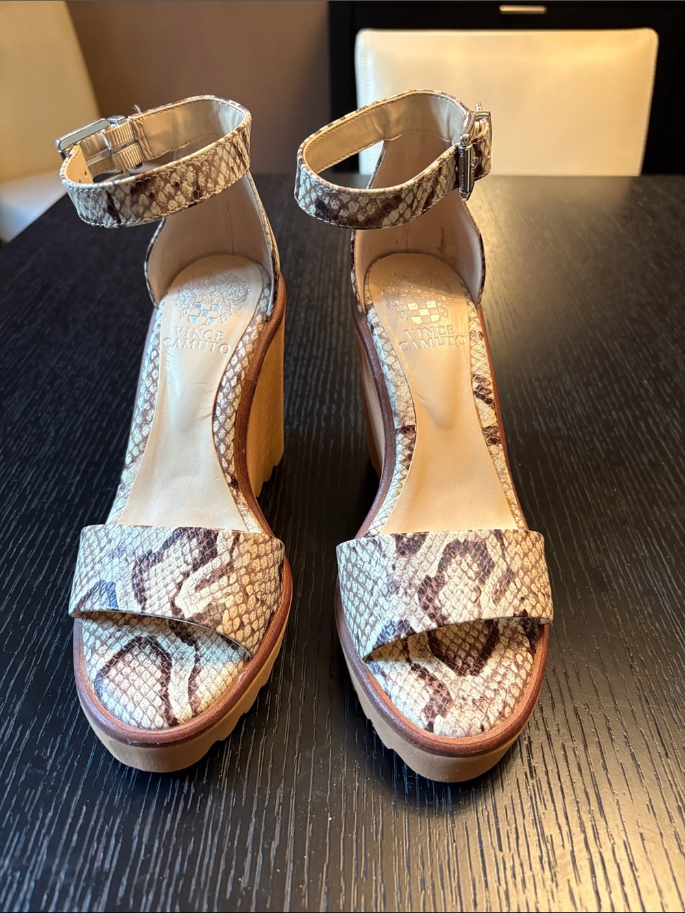 Vince Camuto Snake-Print Ankle-Strap Wedge Sandals